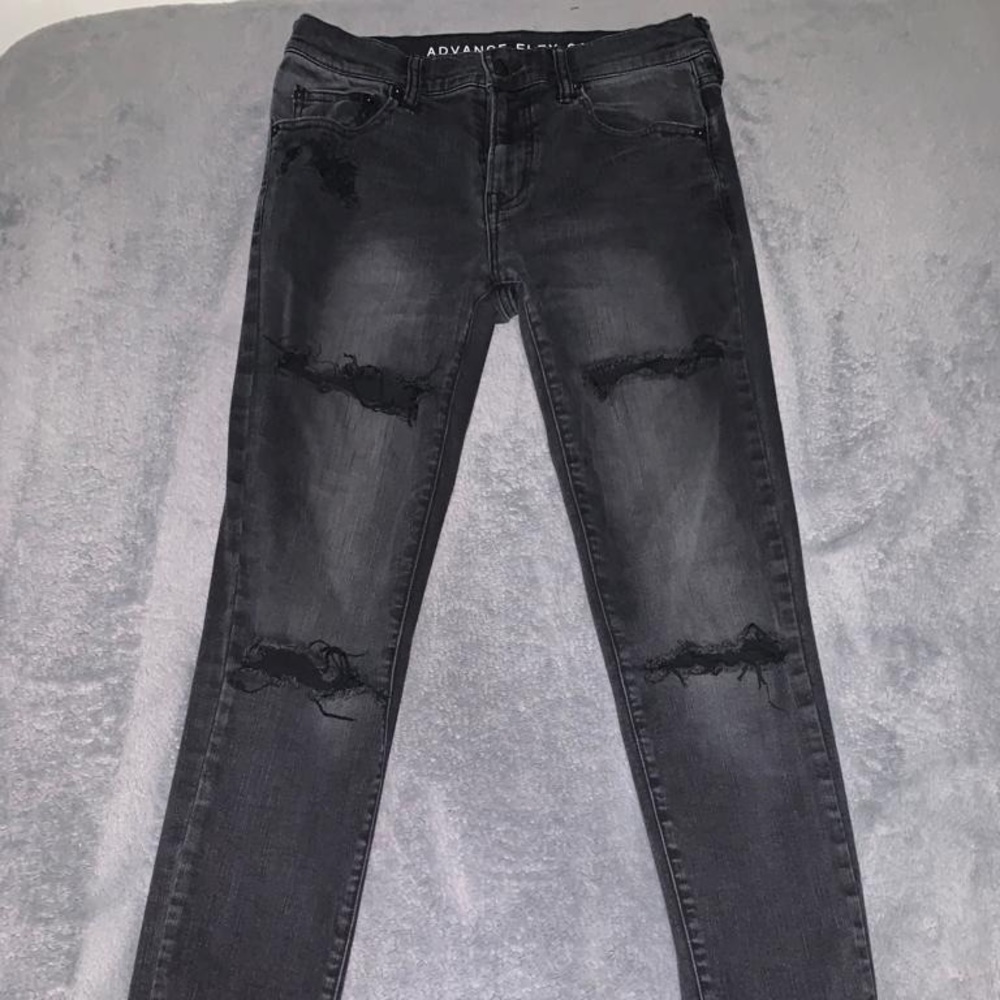 Mens black washed out ripped jeans